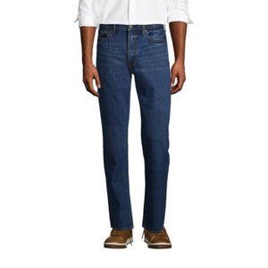 NWT LANDS' END MEN'S TRADITIONAL 5 POCKET DENIM DARK MEDIUM WASH JEANS 37X33